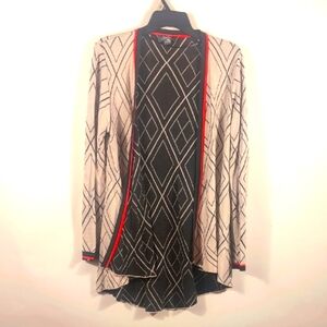 Geometric Patterned Cardigan with Pink Accents Size large